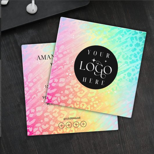Modern Leopard Glitter Professional Logo Square  Quadratische Visitenkarte