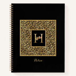 Modern Leopard Gold Personal Monogram Letter H Notizblock