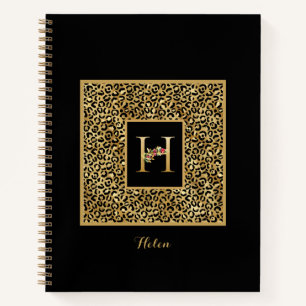 Modern Leopard Gold Personal Monogram Letter H Notizblock