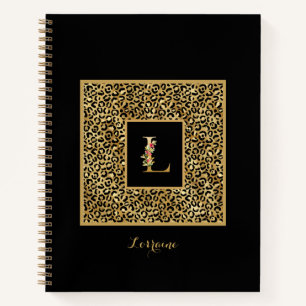 Modern Leopard Gold Personal Monogram Letter L Notizblock