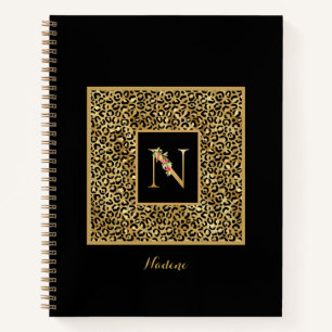 Modern Leopard Gold Personal Monogram Letter N Notizblock