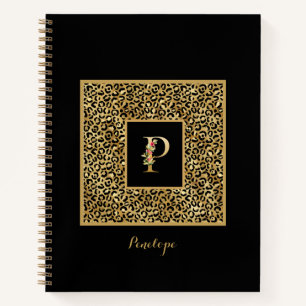 Modern Leopard Gold Personal Monogram Letter P Notizblock