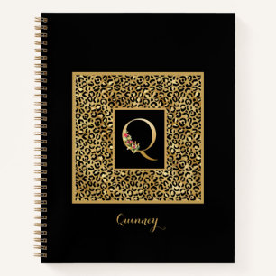 Modern Leopard Gold Personal Monogram Letter Q Notizblock