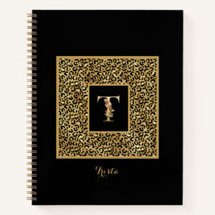 Modern Leopard Gold Personal Monogram Letter T Notizblock