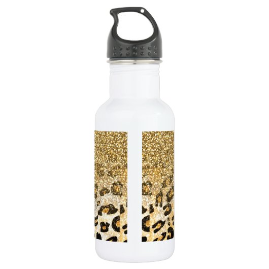 Modern Leopard Pattern Gold Glitzer Ombre Edelstahlflasche (Rückseite)
