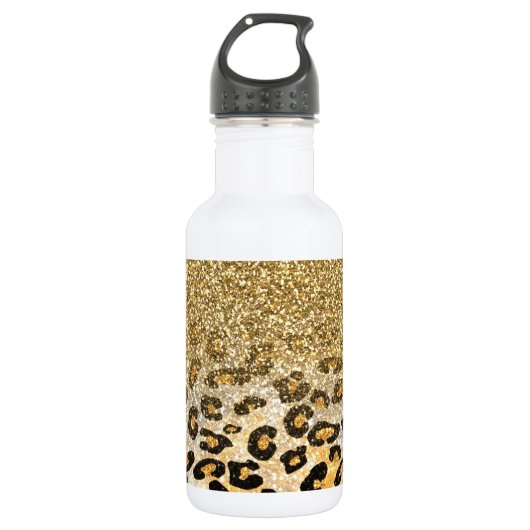 Modern Leopard Pattern Gold Glitzer Ombre Edelstahlflasche (Vorderseite)