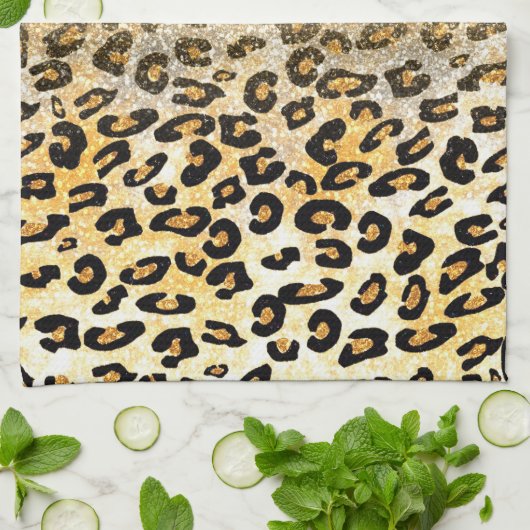 Modern Leopard Pattern Gold Glitzer Ombre Handtuch (Gefaltet)
