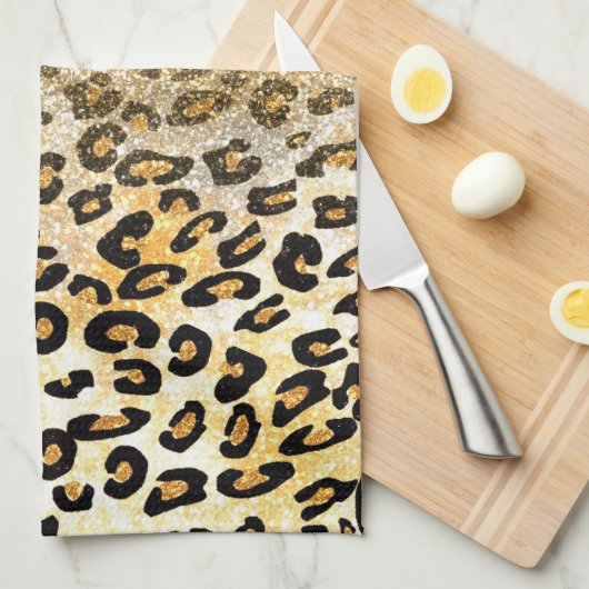 Modern Leopard Pattern Gold Glitzer Ombre Handtuch (Viertel Falte)