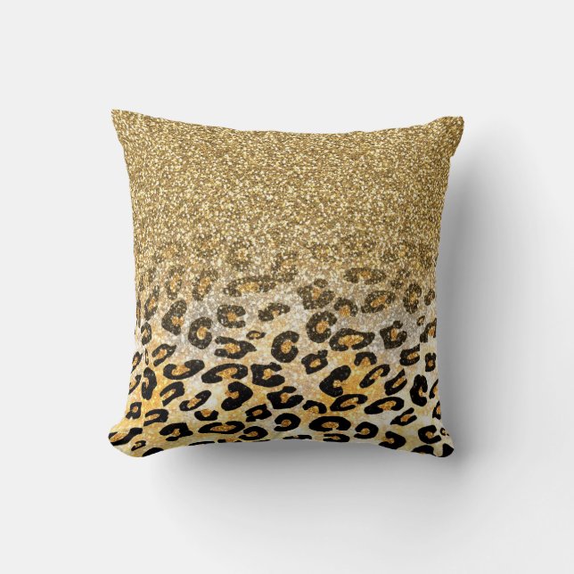 Modern Leopard Pattern Gold Glitzer Ombre Kissen (Vorderseite)