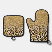 Modern Leopard Pattern Gold Glitzer Ombre Ofenhandschuh & Topflappen-Set (Vorderseite)
