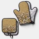 Modern Leopard Pattern Gold Glitzer Ombre Ofenhandschuh & Topflappen-Set (Vorderseite/Rückseite)