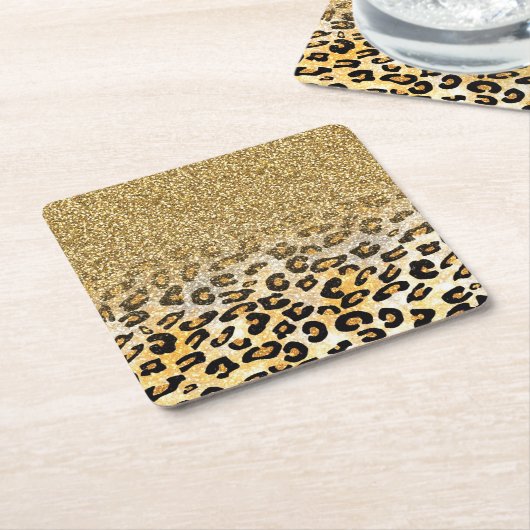 Modern Leopard Pattern Gold Glitzer Ombre Rechteckiger Pappuntersetzer (angewinkelt)