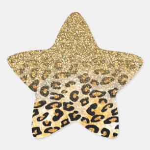 Modern Leopard Pattern Gold Glitzer Ombre Stern-Aufkleber