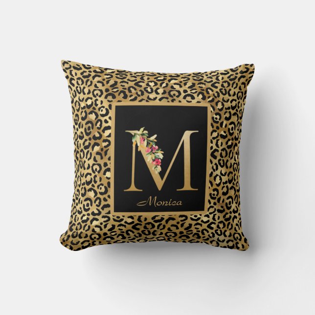 Modern Leopard Personalisiert Monogram M Kissen (Vorderseite)