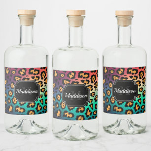 Modern Leopard Print Alkoholflaschenetikett