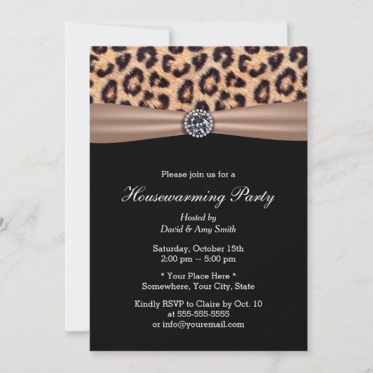 Modern Leopard Print Diamond Housewarming Party Einladung (Vorderseite)