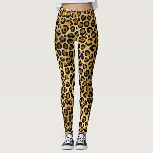 Modern Leopard Print Gold Leggings (Vorderseite)