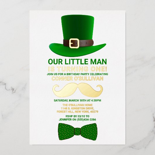 Modern Leprechaun St. Patrick's Day Folieneinladung (Vorderseite)