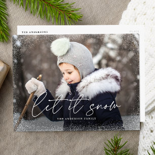 Modern Let It Snow Script Foto Feiertagspostkarte