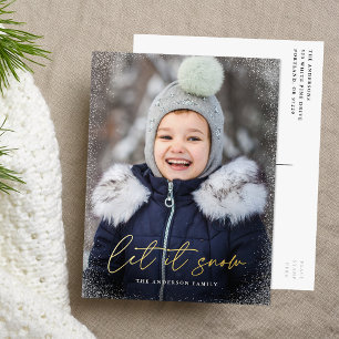 Modern Let it Snow Script Foto Folien Feiertagspostkarte