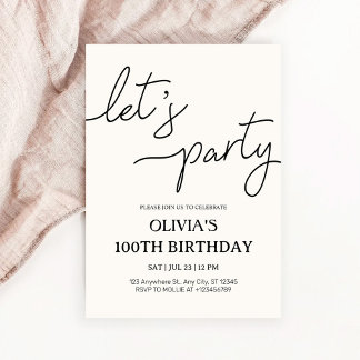 Modern Let’s Party 100th Birthday Einladung