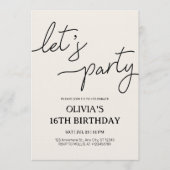 Modern Let’s Party 16th Birthday Einladung (Vorderseite)