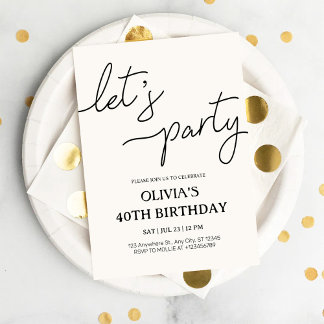 Modern Let’s Party 40th Birthday Einladung