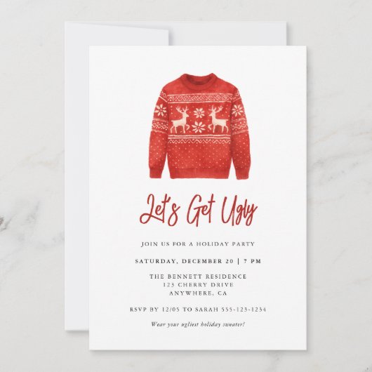 Modern Lets Get Ugly Christmas Ugly Sweater Party Einladung (Vorderseite)