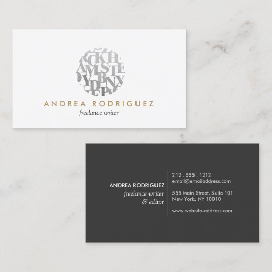 Modern Letterform Logo für Autoren und Schriftstel Visitenkarte (Vorne/Hinten)