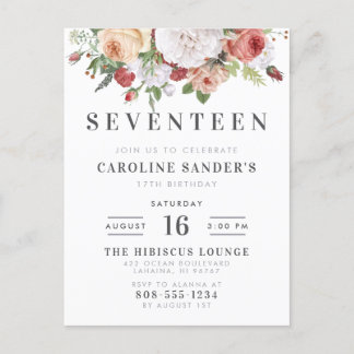 Modern Letters & Watercolor Bouquet zum Geburtstag Einladungspostkarte