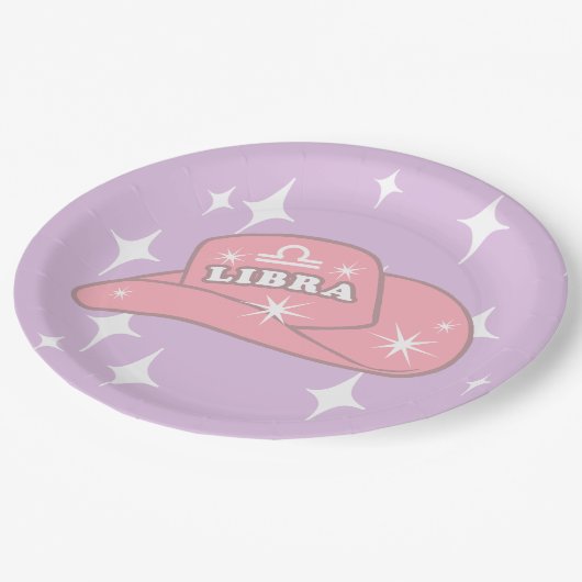 Modern Libra Zodiac Cowgirl Hat Lilac Party Pappteller (Schrägansicht)