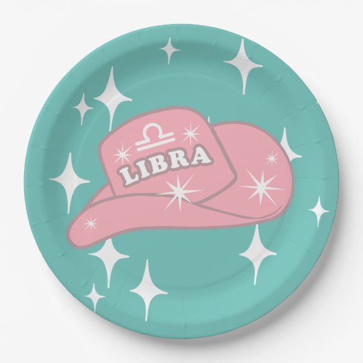 Modern Libra Zodiac Cowgirl Hut Aquamarines Party Pappteller (Vorderseite)