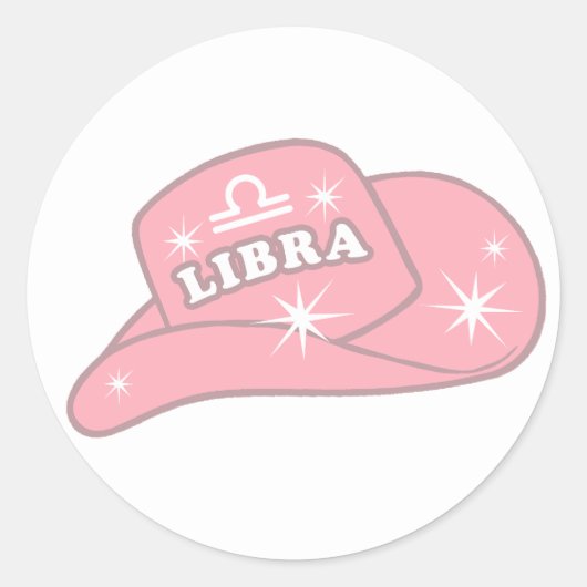 Modern Libra Zodiac Pink Cowgirl Hut Runder Aufkleber (Vorderseite)