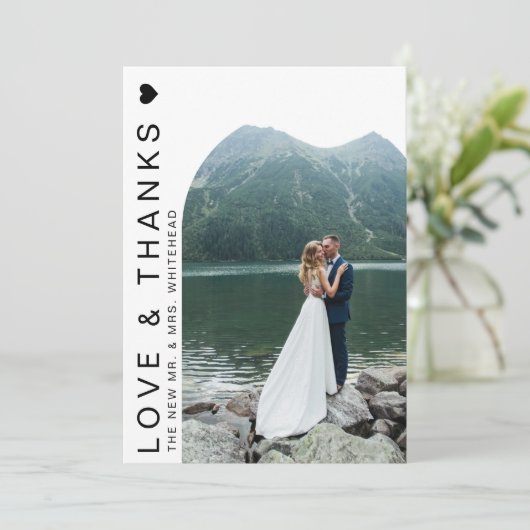 Modern Liebe Foto Arch Weiß Dankeschön Karte (Stehend Vorderseite)