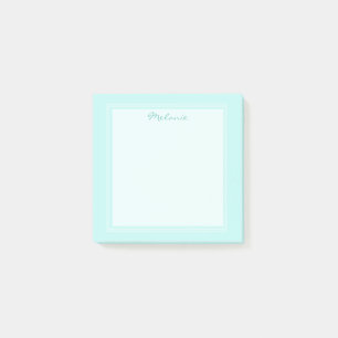 Modern Light Aquamarin White Border Script Post-it Klebezettel