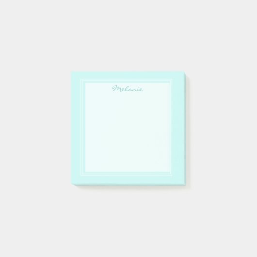 Modern Light Aquamarin White Border Script Post-it Klebezettel (Vorderseite)