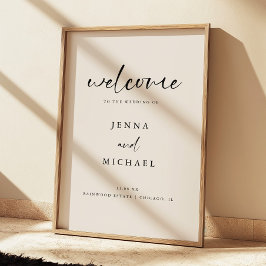 Modern Light Beige Script Wedding Welcome Poster
