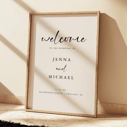 Modern Light Beige Script Wedding Welcome Poster