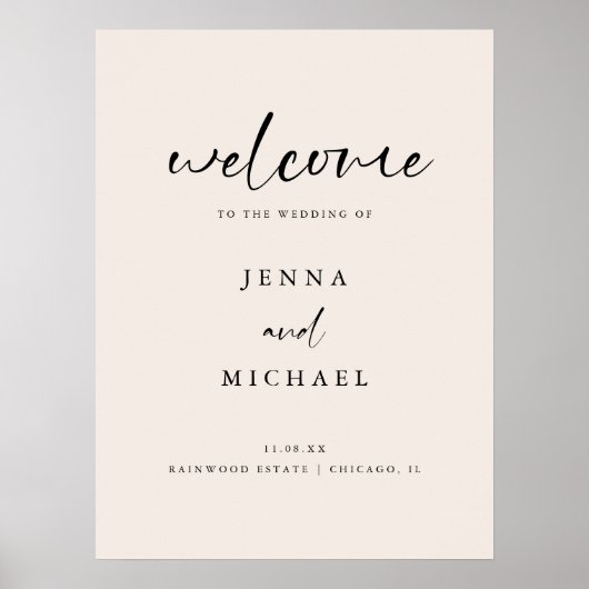 Modern Light Beige Script Wedding Welcome Poster (Vorne)