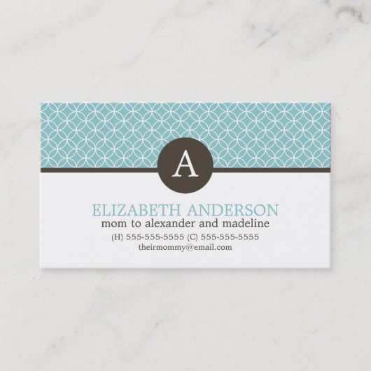 Modern Light Blue Circles Muster Monogram Telefonnummerkarte (Vorderseite)