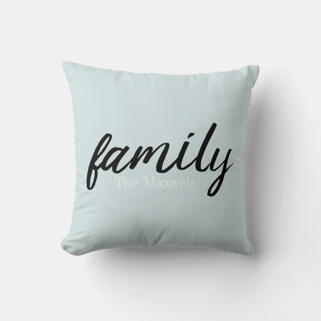 Modern Light Blue Family Monogramed Throw Pillow Kissen (Vorderseite)