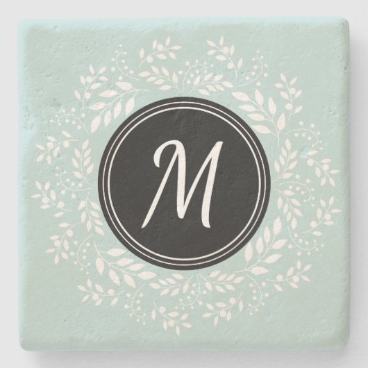 Modern Light Blue Floral Wreath Personalisiert Steinuntersetzer (Vorderseite)
