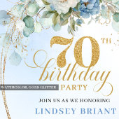 Modern Light Blue Flowers 70th Birthday Invitation Einladung