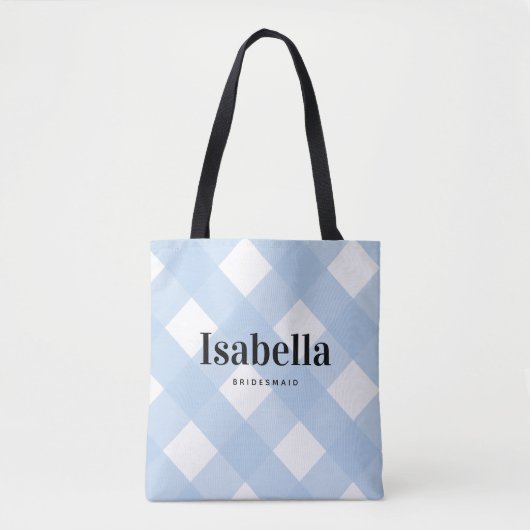 Modern Light Blue Gingham Karo Bridesmaid Bag Tasche (Vorderseite)