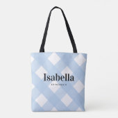 Modern Light Blue Gingham Karo Bridesmaid Bag Tasche (Rückseite)