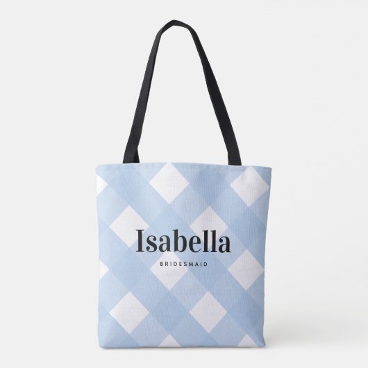 Modern Light Blue Gingham Karo Bridesmaid Bag Tasche (Rückseite)