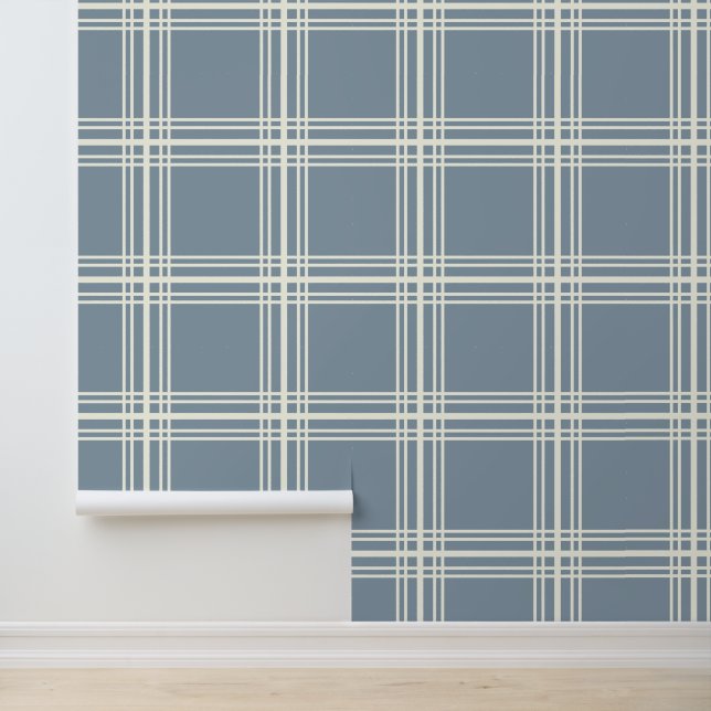 Modern Light Blue mit Elfenbeingitter-Linien Tapete (Anwendung)