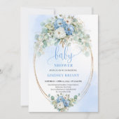 Modern Light Blue Peonies Eucalyptus Baby Shower   Einladung (Vorderseite)