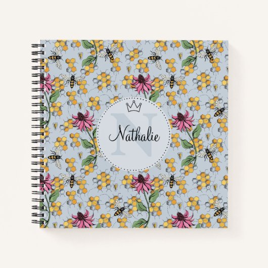 Modern Light Blue Queen Bee & Blume Feminine Notizblock (Vorderseite)