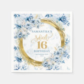 Modern Light Blue Sweet 16 Gold Glitzer Napkin Set Serviette (Vorderseite)